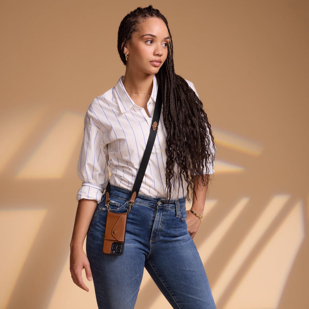 Skye Crossbody Strap in White/Red/Gold | Genuine Leather | Bandolier Style