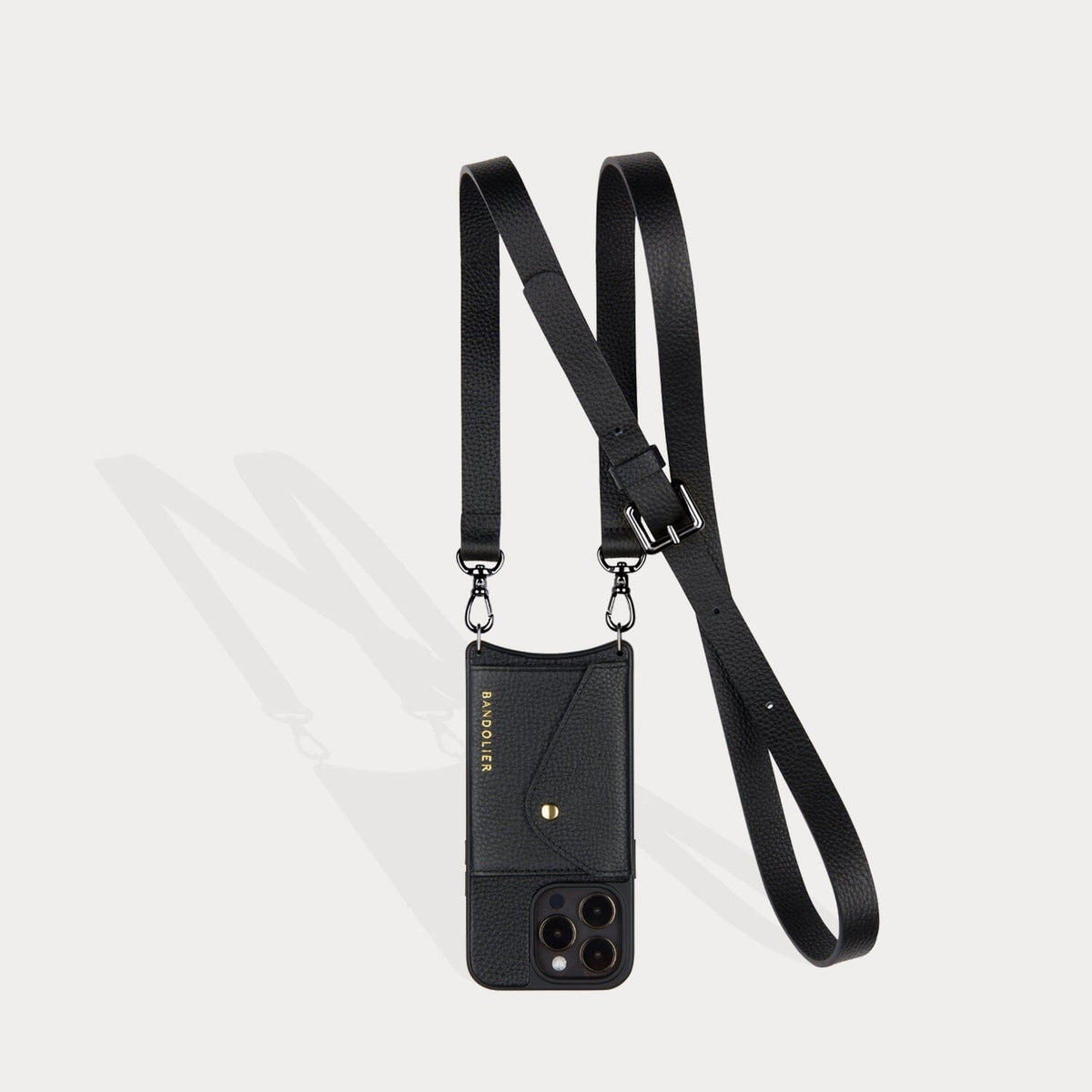Hailey Side Slot Leather Crossbody Bandolier - Black/Pewter
