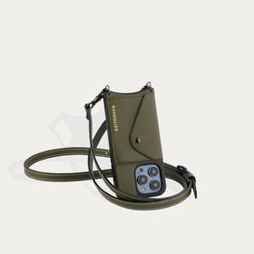 Casey Side Slot Pebble Leather Crossbody Bandolier - Army Green/Pewter