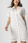 Button Front Short Sleeves Sleeves Above the Knee Collared Shirt Dress