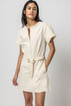Short Sleeves Sleeves Pocketed Shirred Belted Above the Knee Dress