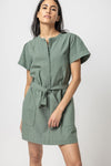 Pocketed Belted Shirred Above the Knee Short Sleeves Sleeves Dress