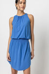 Crew Neck Smocked Sleeveless Jersey Spring Draped Dress