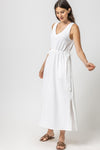 V-neck Sleeveless Drawstring Knit Maxi Dress