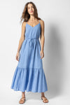 Tiered Belted Spaghetti Strap Cotton Maxi Dress With Ruffles