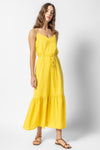 Cotton Belted Tiered Spaghetti Strap Maxi Dress With Ruffles