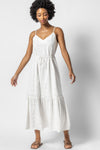 Spaghetti Strap Cotton Tiered Belted Maxi Dress With Ruffles