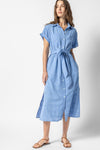 Tie Waist Waistline Button Front Belted Pocketed Summer Cotton Shirt Maxi Dress