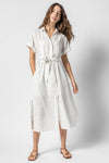 Cotton Summer Button Front Pocketed Belted Tie Waist Waistline Shirt Maxi Dress