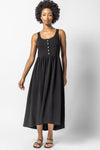 Fitted Button Front Tank Knit Empire Waistline High-Low-Hem Maxi Dress
