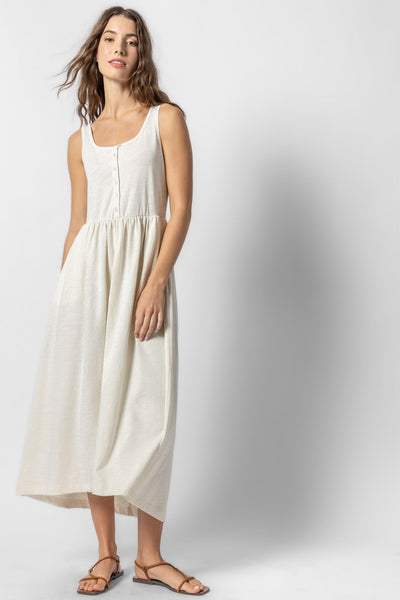 Tank High-Low-Hem Fitted Button Front Empire Waistline Knit Maxi Dress
