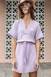 Elasticized Waistline Summer Cotton Belted Dress