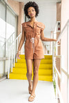 Short Sleeve Canvas Romper - Bronze / X-small - Lilla P