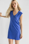 V-neck Above the Knee Ribbed Summer Cap Sleeves Shirt Dress