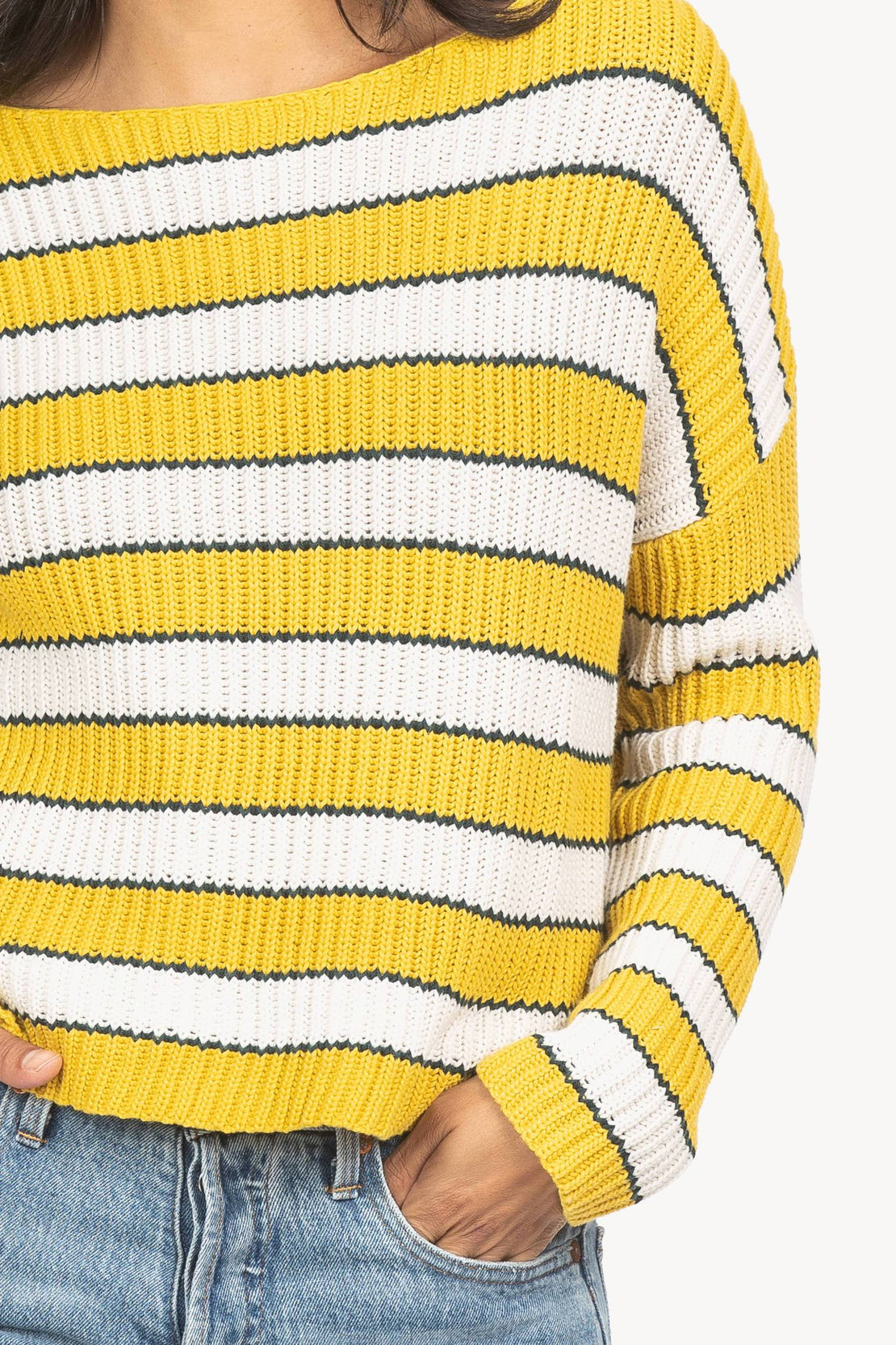 Cropped Striped Boatneck Sweater Cotton Polyester