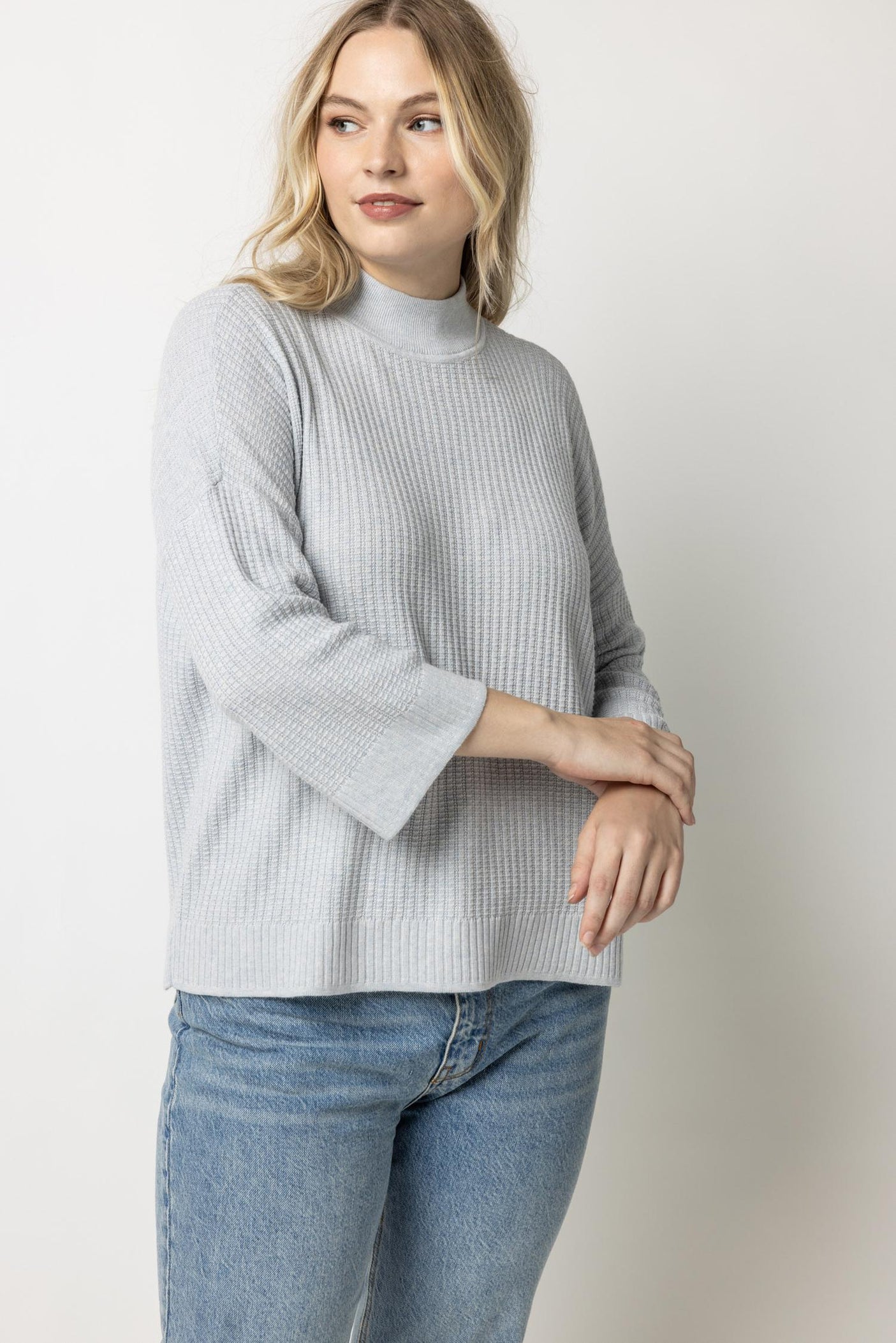 3/4 Sleeve Boxy Mock Neck Sweater