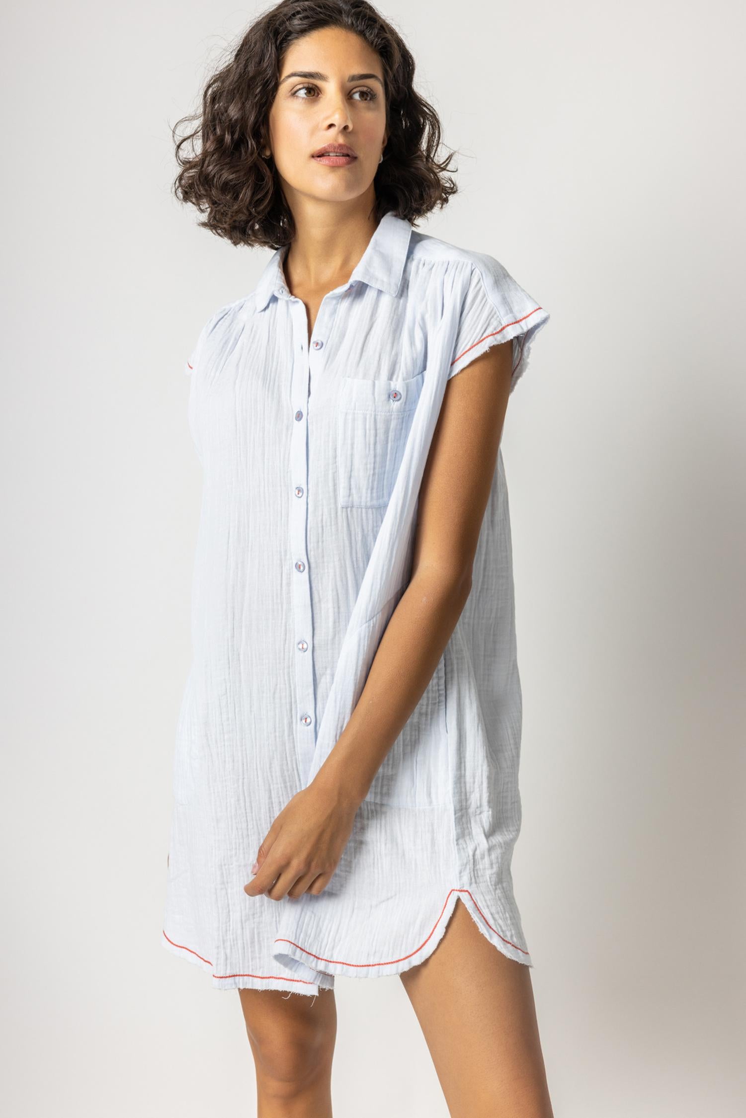 Image of Short Sleeve Button Down Dress