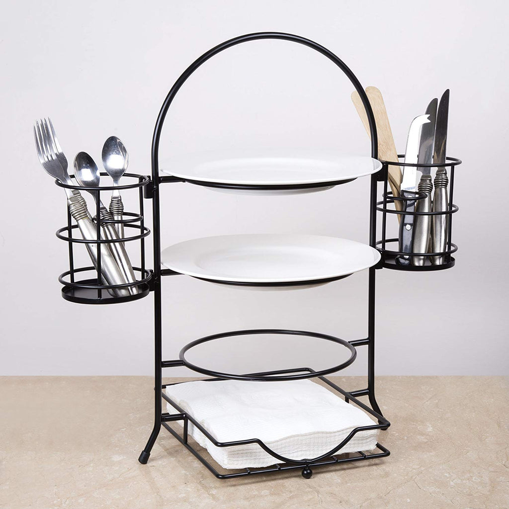 Creative Home 3-Tier Buffet Plate Serving Rack With Removable Flatware
