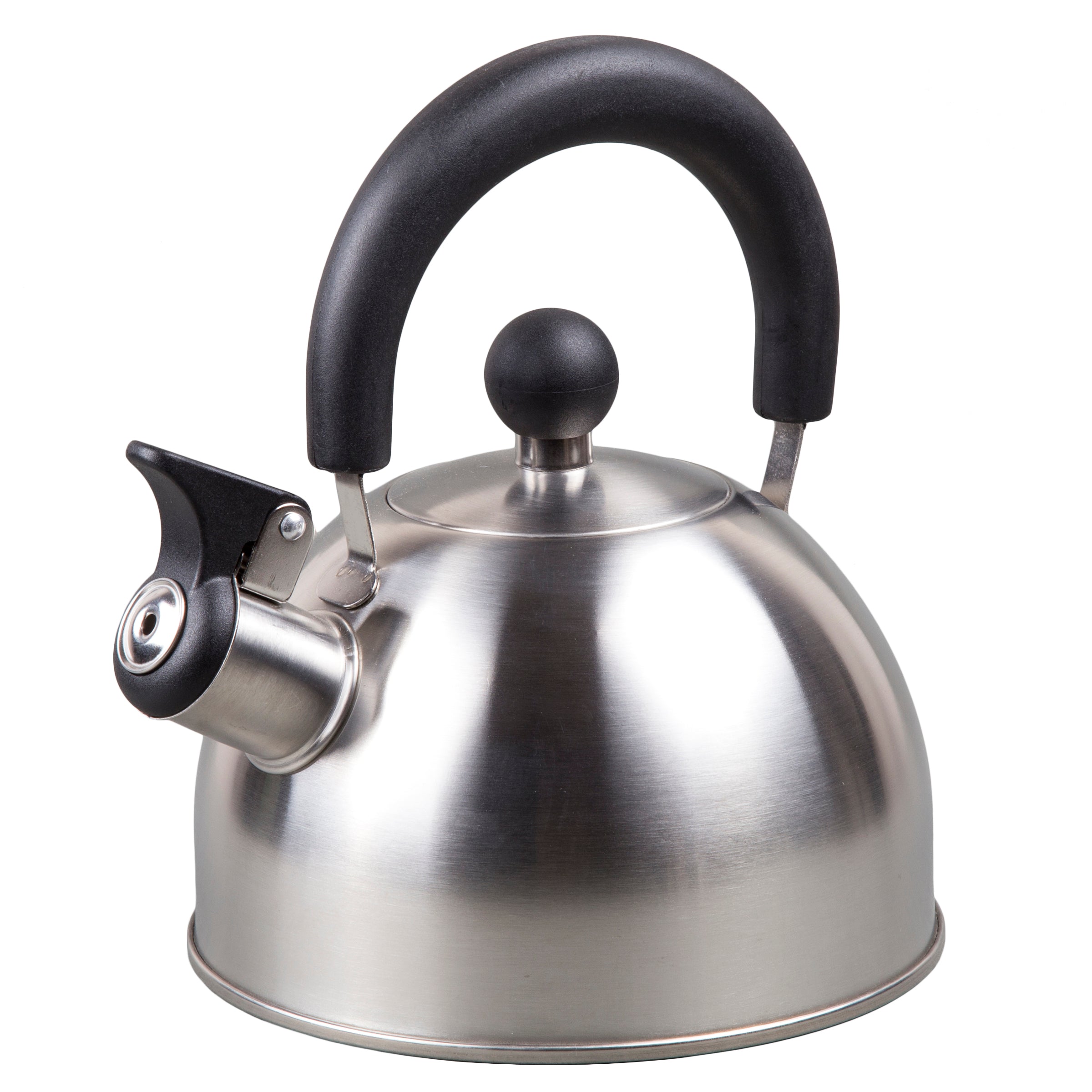 Creative Home 12 Cups Creamy White Stainless Steel Whistling Tea Kettle Teapot with Ergonomic Wood Rubber Touching Handle
