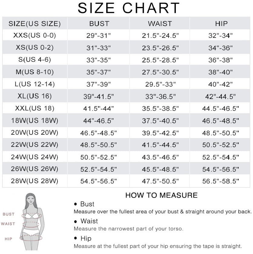 Tempt Me swimsuits size chart