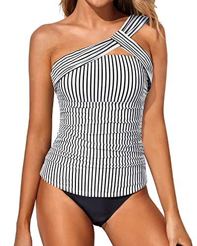 Asymmetrical Cut & Tummy Control Two Piece Tankini Bathing Suits For W –  Tempt Me