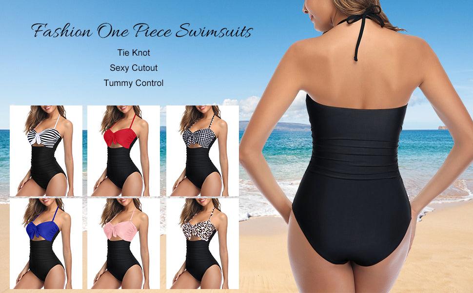 Cutout Tummy Control High Waisted Halter One Piece Swimsuits