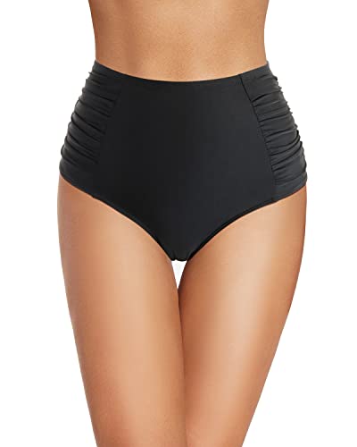  Holipick Women Black High Waisted Bikini Bottom Full Coverage Swim  Shorts Tummy Control Shirred Swim Bottom S : Clothing, Shoes & Jewelry