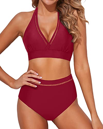 Women's Two Piece Swimsuit High Neck Crop Padded Top & High