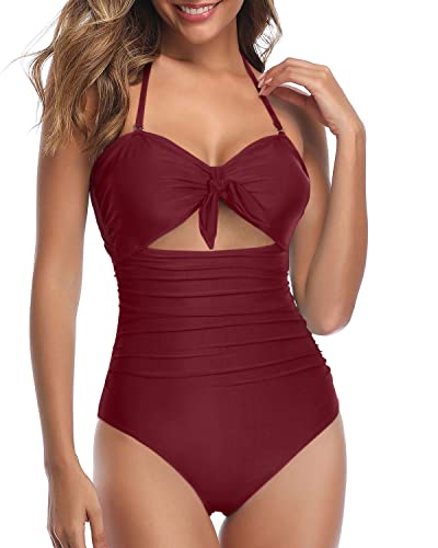 Sexy Tummy Control High Waisted Halter Front Tie Knot One Piece Cutout –  Tempt Me