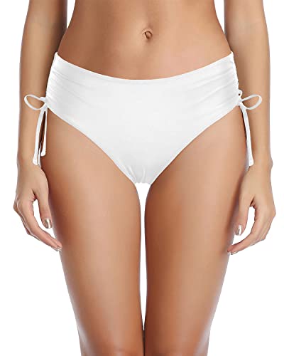 TOWED22 Bikini Bottoms for Women String Swim Bottom Adjustable Side Tie Bikini  Bottom Low Rise Swimsuit Bottom(White,S) 