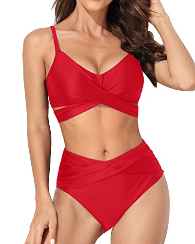 Tempt Me Women Two Piece High Neck Bikini Set Cutout Swimsuit Criss Cross  Bandage Bathing Suit with Bottom