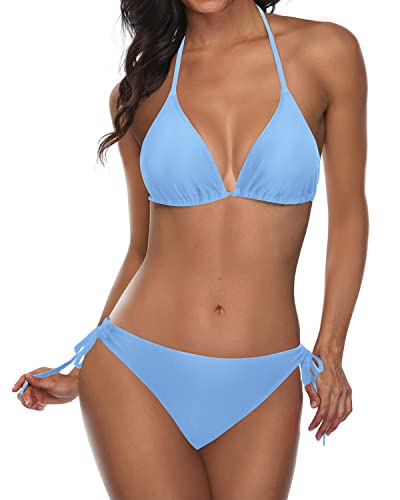 SHAPERMINT Women's Halter Bikini Top - Convertible Straps, Adjustable Neck  & Waist Ties, UPF 50 Fabric - Swim Tops for Women, Swimwear from Small to Plus  Size, Small, Blue&White Straps : 