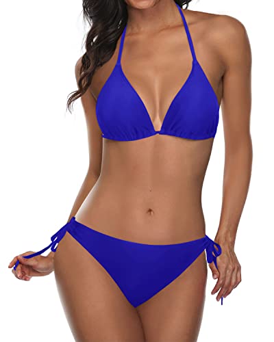 2-Piece Blue Swimsuit Set Padded Triangle Top + Full Coverage Bottoms