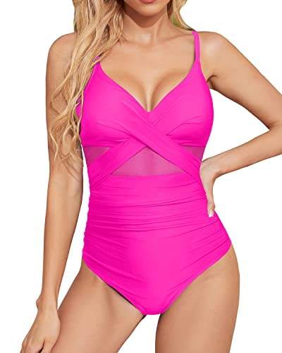 Women Front Cross Keyhole One Piece Tummy Control Bathing Suit-Cow