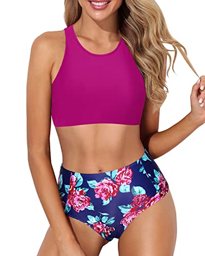 Cathalem Sports Bra Swimsuit Top Two Piece Swimsuits For Women Floral  Printed Tank Top With Girls Swimsuit with Shorts Bottom Underwear Hot Pink  X-Large 