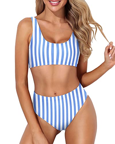 CUPSHE Bikini Set for Women Two Piece Swimsuits Cut Out High Waisted Scoop  Neck V Cut Bottom