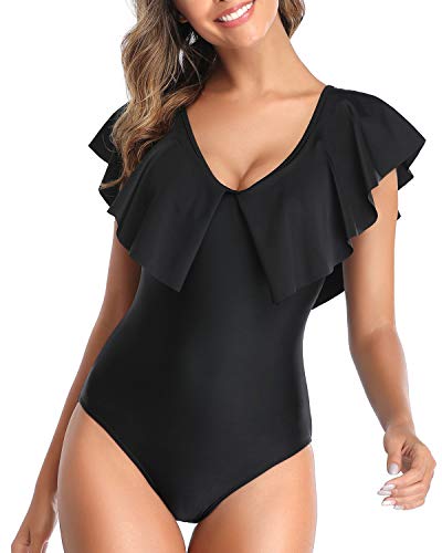 Women's One Piece Halter Ruffle V-Neck Swim Suit