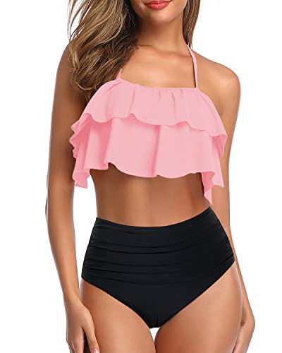 Two-Piece High Waisted Halter Bathing Suit-Neon Pink – Tempt Me