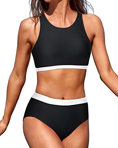 Buy High Waisted Swimsuits for Women Sports Crop Top Bikini Set