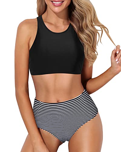 Cup Size Bathing Suit Topshigh Waist Striped Bikini Set - Women's Sporty  Swimwear With Removable Pads