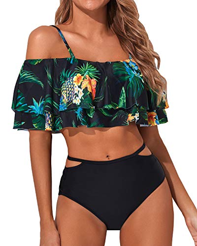 Frostluinai Savings Clearance Plus Size Swimsuits for Women Women High High  Waisted Swimsuit Flounce Top Vintage Tummy Control Bottom Two Piece