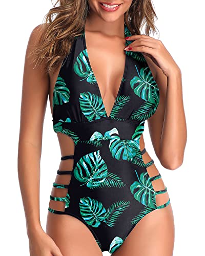 Tempt Me Women Sexy One Piece Swimsuits Plunge V Neck Halter Bathing Suits  Cutout Monokini