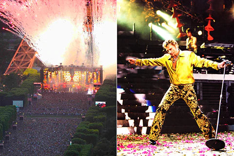 Johnny Hallyday apparaissant dans un feu d’artifice à la tour Eiffel en 2000
