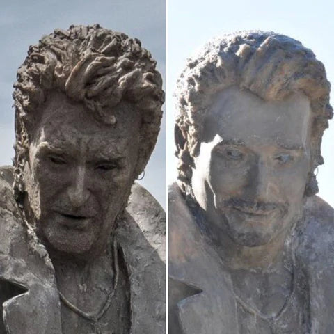 Statue de Johnny Hallyday à Viviers en Ardèche avant et après