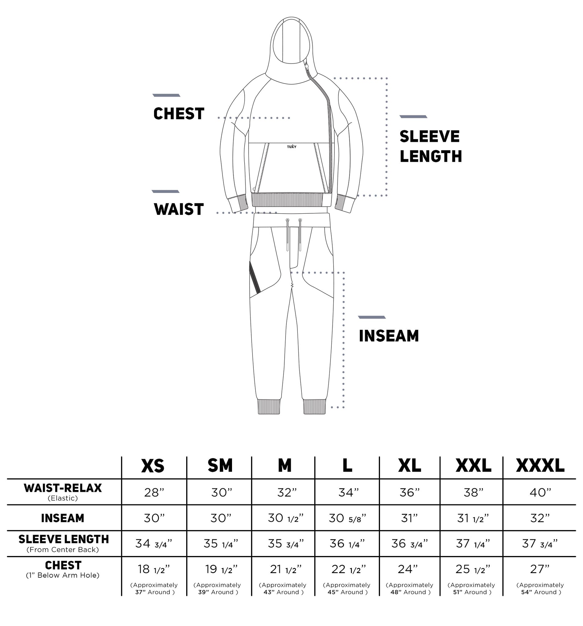 tuxy size guide