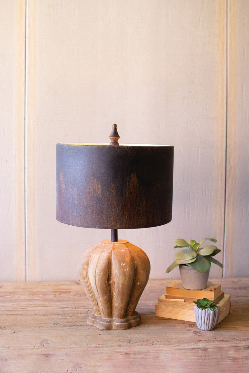 natural wood base table lamp