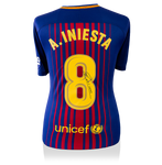 Maillot Domicile FC Barcelone 2017-18 Dédicacé par <b>Andres Iniesta</b>