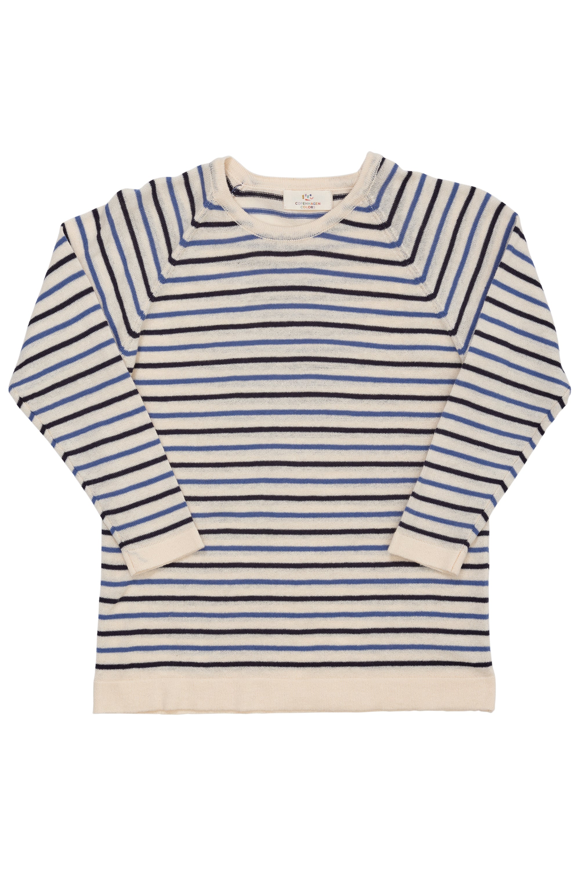 Billede af Copenhagen Colors Strik Bluse med Striber - Cream/Navy/Skyblue - 80 cm