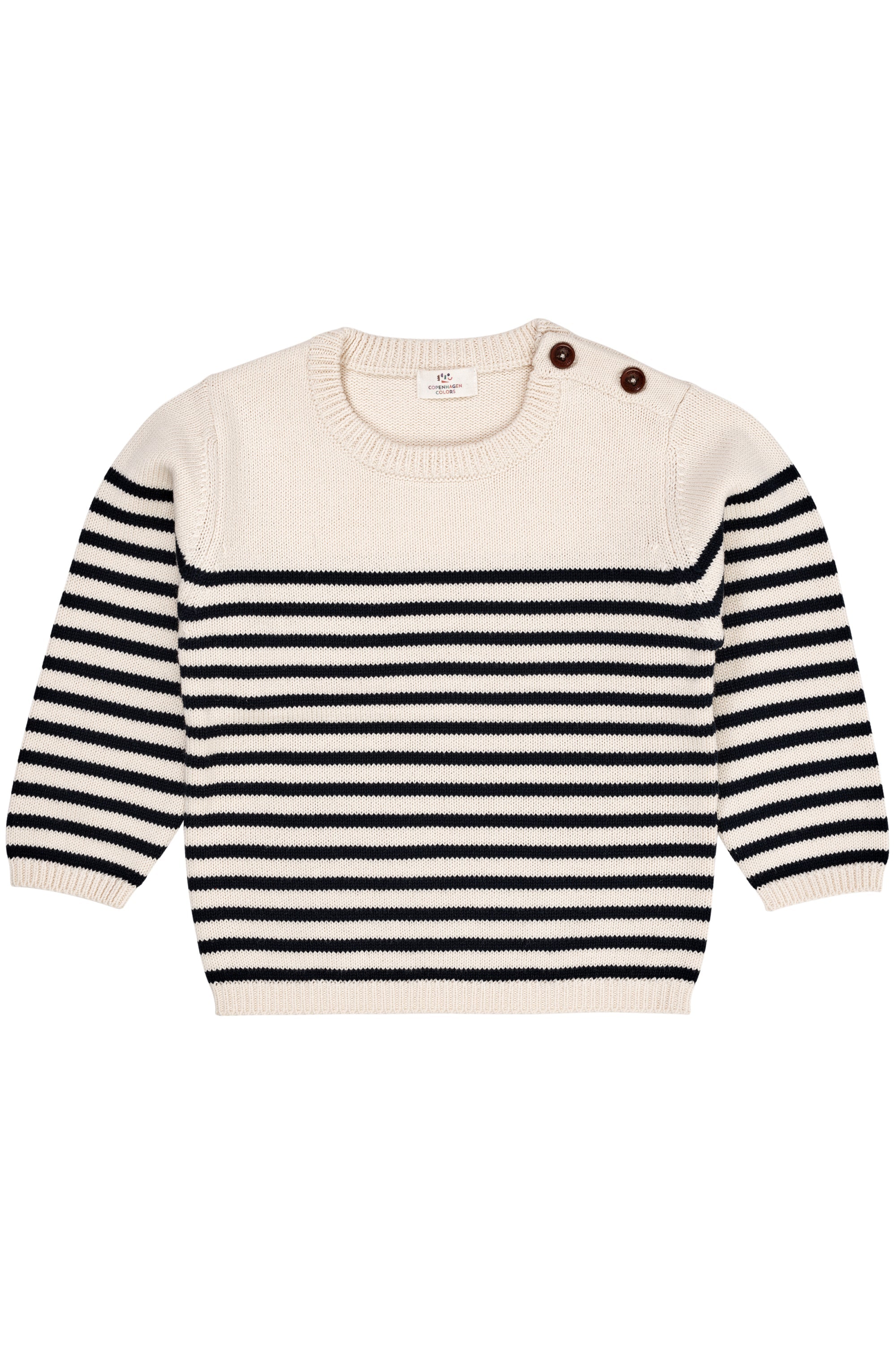 Billede af Copenhagen Colors Strik Bluse med Striber - Cream/Navy - 92 cm