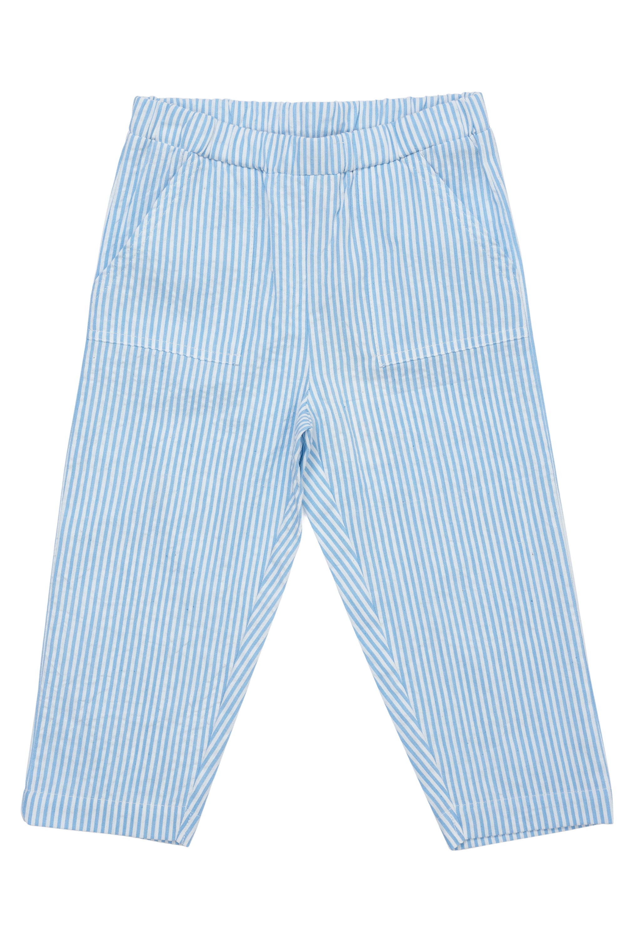 Se Copenhagen Colors Pants - Sky Blue/Cream stripe - 80 cm hos Luxbaby.dk